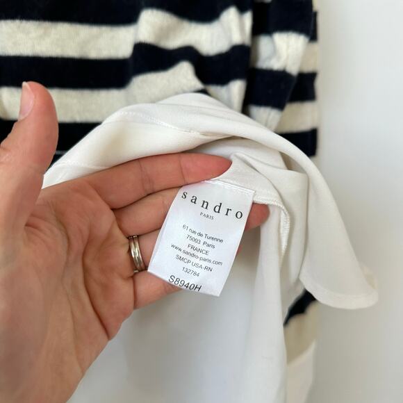 Sandro Cashmere-Wool Striped Shirt Sweater Sky - Picture 9 of 11